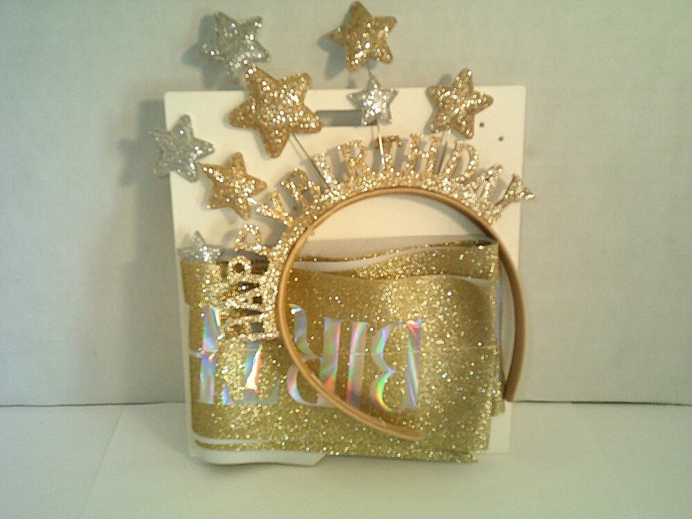 Birthday Crown headband and sash new with tags color Gold